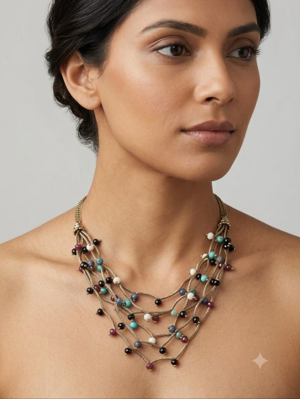 Christopher & Banks Multi-Strand Gold Necklace with Colorful Beads